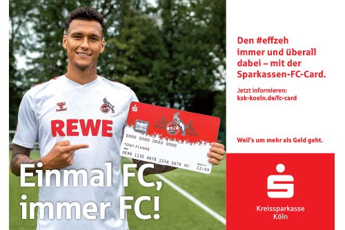 Kreissparkasse Köln Werbebanner mit Fußballspieler vom 1. FC Köln